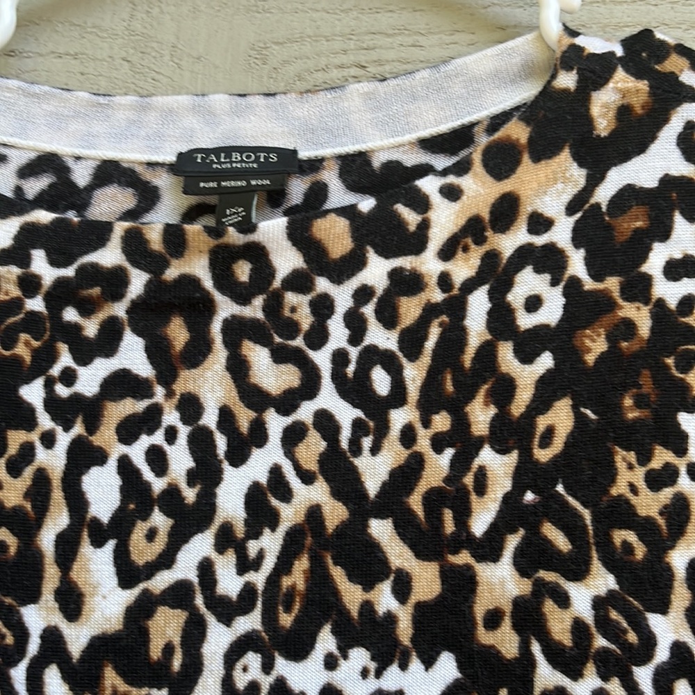 1x Talbots like new plus petite leopard pure merino wool knit sweater Wild hope - Picture 3 of 10
